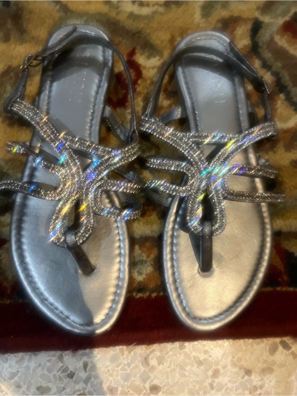 Sparkling Silver Women’s Rhinestone T-Strap Sandals